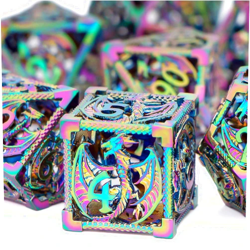 KERWELLSI Hollow Metal DND Dice Set, Dungeons and Dragons Dice Set with Gifts Box, 7pcs D&D Dice Set, Polyhedral Dice Set for RPG Role Playing Game, RPG D and D Dice D20 D12 D10 D8 D6 D4 (Rainbow)