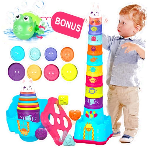 LTKFFFdp Baby Stacking Toys for Toddler 1-3, Nesting Cup Shape Sorter for Infant 6 to 12-18 Month, Learning Stackable Block, Birthday Gift for Girl Boy 9 Month