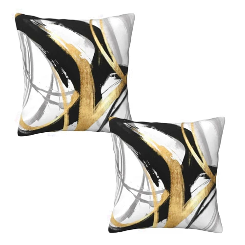 Nezweld Black and Gold Striped Throw Pillow Covers 18x18 Set of 2, Abstract Ink Line Modern Pillow Case Outdoor Decor Cushion Case Decoration for Home Couch Chair Sofa