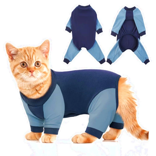 DENTRUN Cat Recovery Suit, Kitten Hair Sticky Onesie, Surgical Cone Alternative Shirts for Female Male Cat Recovery After Surgery, Cat Hair Spreading Prevent Clothes Pajama Apparel for Cats Only