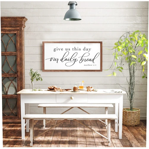 By Unbranded Give Us This Day Our Daily Bread, Dining Room Handmade Plaque Wood Sign,Farmhouse Wall Decor, Housewarming Gift, Rustic Wall Art, Framed Wall Art