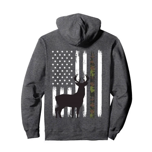 Deer Hunting Gifts For Men Dad Boys / JAMM Co Whitetail Deer Hunting Hunter Buck Camo American Flag USA Pullover Hoodie