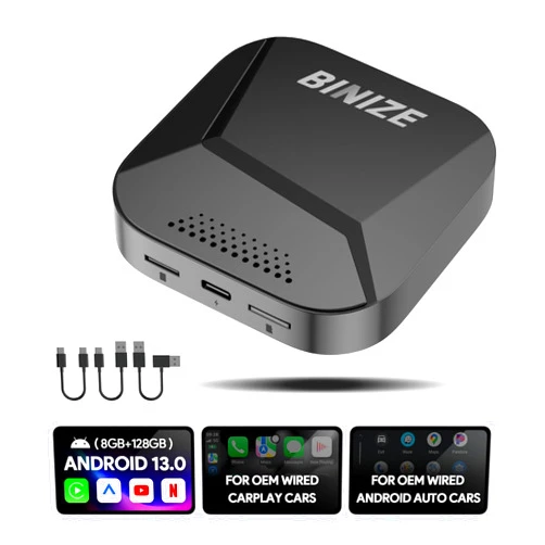 Binize Android 13 Carplay Ai Box Streaming 3.0 Wireless CarPlay/Android Auto Only Support Car OEM Wired CarPlay/Android Auto 8-Core (8G+128G)