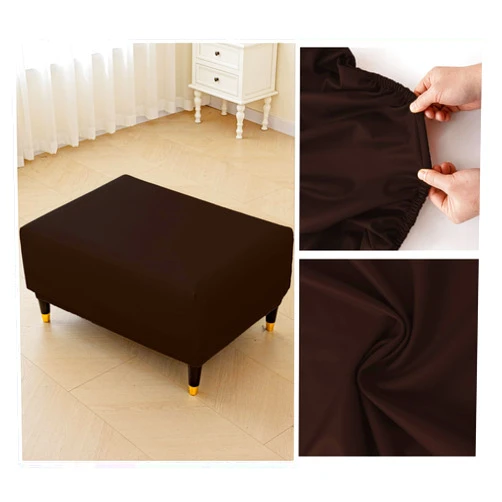 GANSHENL Waterproof PU Leather Ottoman Cover Rectangle Footstool Cover Stretch Ottoman Slipcovers Solid Color Modern Style Footrest Protectors with Elastic Bottom (Large,Coffee)