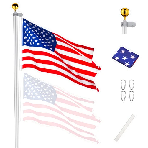 Yeshom Yescom Upgraded 30FT Sectional Aluminum Flagpole 15 Gauge 24-30mph 3'x5' US American Flag Ball Fly 2 Flags for Residential Yard Commercial Outdoor