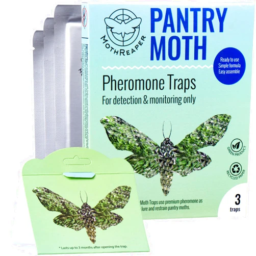MothReaper Pantry Moth Lure 3-Pack - Pantry Moth Glue lures for House Pantry, Pantry Moth lures for Food and Cupboard Moths, Pantry Moth lures with Pheromones lure Indian Meal Moth lures for Kitchen