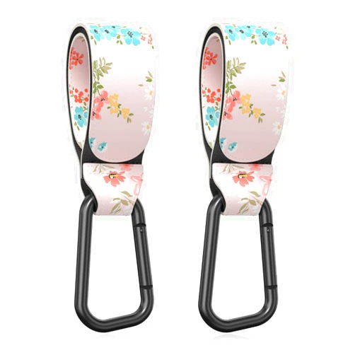 Gukeniu Baby Stroller Hooks for Hanging Bags, Universal Stroller Clips Accessories, Mommy Hook for Diaper Bag, Shopping Cart, Purse, Backpack - 2 Pack, Pink Flower