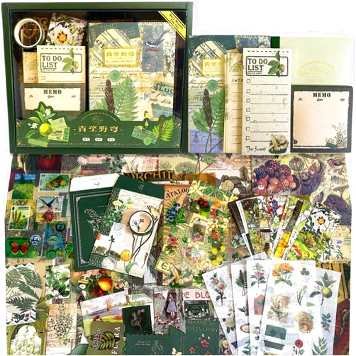 LCLAIDYDY Scrapbooking Supplies Kit,Vintage Botanical Aesthetic Scrapbook Kit,Bullet Junk Journal Kit with Journaling,A6 Grid Notebook,Stationery,Flower DIY Craft Gift for Teen Girl Women