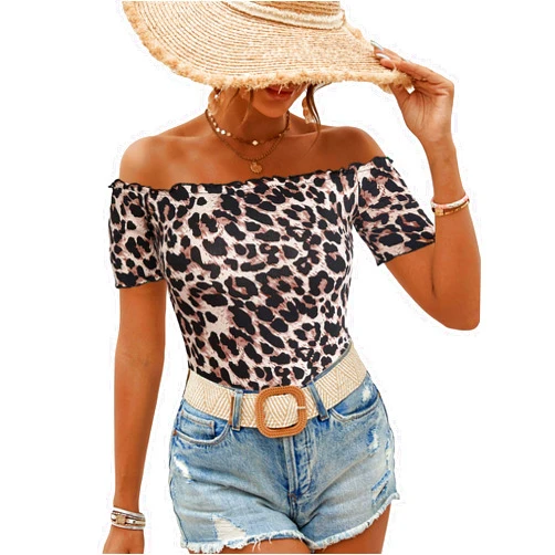 MakeMeChic Women's Off The Shoulder Top Lettuce Trim Short Sleeve Fitted T Shirt