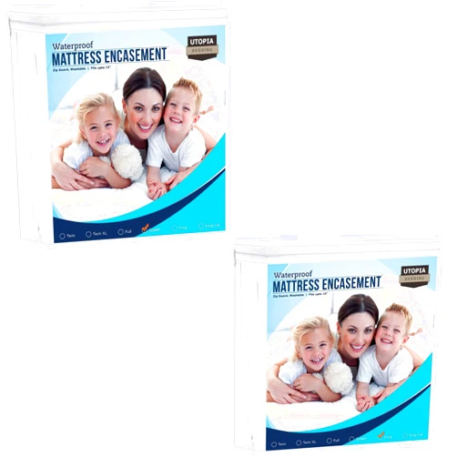 Utopia Bedding Set of 2 (King and Queen) Zippered Mattress Protector – 100% Waterproof Mattress Encasement - Absorbent Six-Sided Mattress Cover - Soft and Breathable Machine Washable