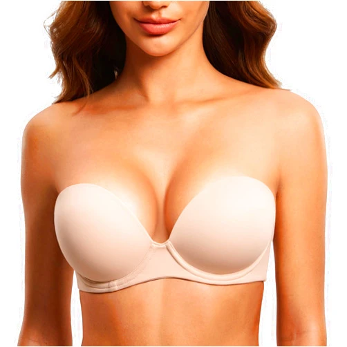 DOBREVA Women's Strapless Push Up Bra Padded Plunge Underwire Plus Size Bras Add 1 Cup