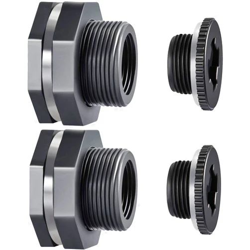 Outus 2 Pieces PVC Bulkhead Fitting with Plugs for Rain Barrels, Aquariums, Water Tanks, Tubs, Pools (1 Inch+5 mm Thick Silicon Seal Gasket, Dark Grey)