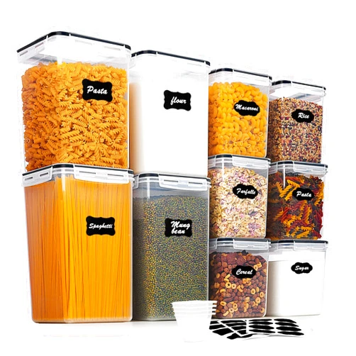 Vtopmart 10 PCS Flour and Sugar Storage Container, Large Airtight Food Storage Containers with Lids for Kitchen, Pantry Organization and Storage, BPA Free, Black