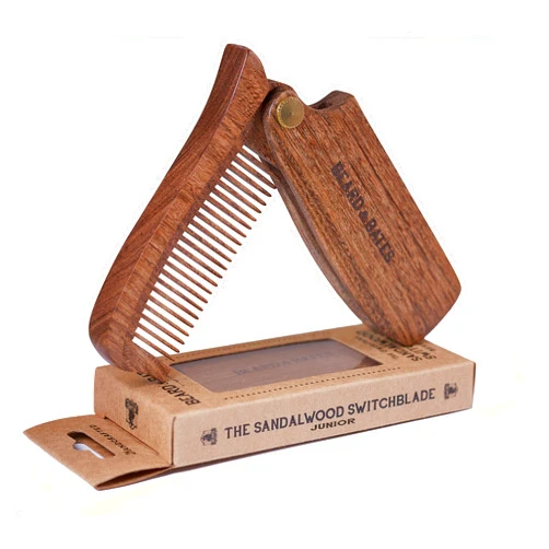 BEARD & BATES The Sandalwood Switchblade JR.- Folding Solid Wood Beard Hair Comb | CLOSEOUT