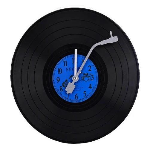 ZOYPAR Musical Black Vinyl Record Wall Clock Battery Operated Music Room Decor Decoration Art Hanging Clocks- 11.81inch Blue