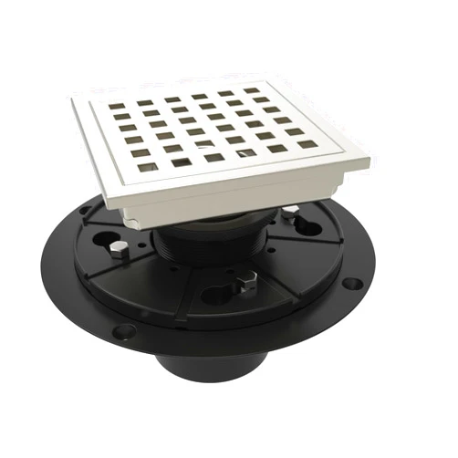 WEBANG 4 Inch Square Shower Floor Drain with Flange,Quadrato Pattern Grate Removable,Food-Grade SUS 304 Stainless Steel,Watermark&CUPC Certified,Brushed Nickel