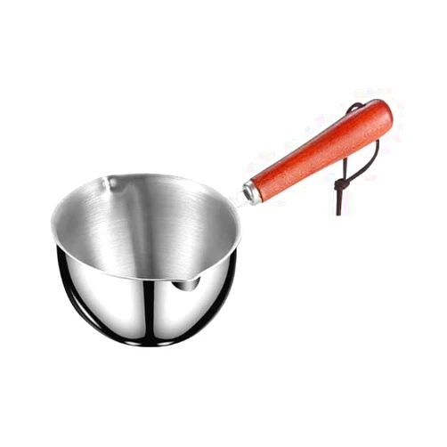 ASEANAO Mini Milk Warmer Pot Stainless Steel Milk Warmer for Coffee, Small Saucepan Heating Cookware Soup Wamer Pan with Heat Resistand Wooden Handle (300ml)