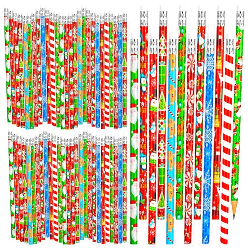 Chinco 240 Pcs Christmas Pencils for Kids Winter Holiday Wood Pencils with Eraser, Christmas Snowman, Santa Claus, Elk Pencils Assortment for Xmas Party Favors Office School Stationery Supplies