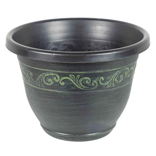 Garden Elements in/Outdoor Tulip Banded Traditional Plastic Round Flower Pot Patio Planter, 15