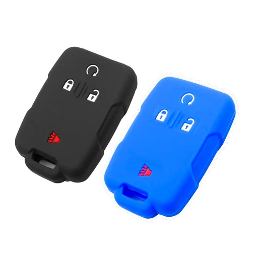 EYANBIS Silicone Key Fob Cover Fit for Chevrolet Chevy Colorado Silverado 1500 2500 3500 HD Suburban Tahoe GMC Canyon Sierra Yukon XL | Car Accessories | Remote Key Protection Case - Black & Blue