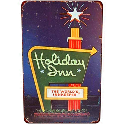 HYZSO Holiday Inn World's Innkeeper Vintage Metal Tin Sign Poster Plaque Bar Pub Club Wall Home Bar Decor 8 X 12 Inches