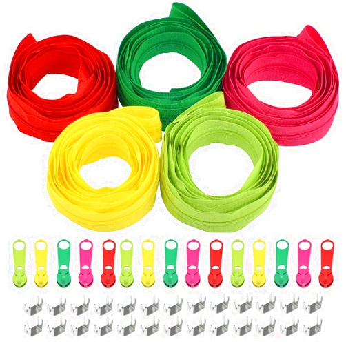 HDST-HOME #3 Nylon Coil Sewing Zippers 13.5 Yards with 30 Pieces Sliders and Zippers Stops DIY Long Zippers Bulk Kit for Tailor Sewing Craft Bag (5Pcs Bright Color)