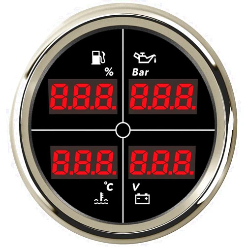 ELING 3 3/8'' 4in1 Multi-Functional Gauge Digital Fuel Level Oil Pressure 40-120℃ Water Temperature Gauge Voltmeter 12V 24V for Motorcycle Van ATV UTV with 8 Colors Backlights