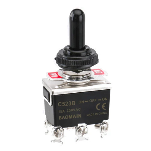 Baomain Toggle switch C523B DPDT NO-OFF-ON 3 position 250V AC 15A 6 screw terminals with Rainproof cover