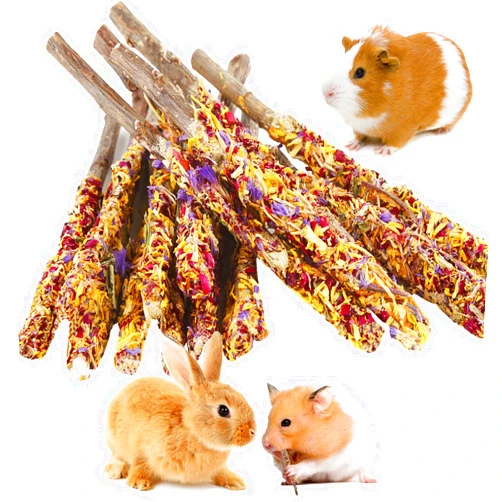 Abizoo Bunny Chew Toys for Rabbits,18PCS Natural Apple Wood Sticks with Petals Good for Chinchillas Guinea Pig Hamster Teeth Care, Bunny Small Pet Treats Teething Toys| Natural Organic Safe