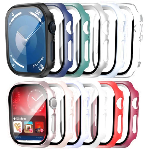 Cuteey 12 Pack Case for Apple Watch Series 9 8 7 45mm Tempered Glass Screen Protector, All Round Full Hard PC Protective Cover Bumper for iWatch 9 8 7 Accessories