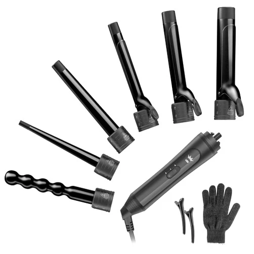 Duomishu 6-in-1 Curling Iron, Professional Instant Heat Up Hair Curling Wand Set with 6 Interchangeable Ceramic Barrels (0.35'' to 1.25'') and 2 Temperature Adjustments, Heat Protective Glove & 2 Clips