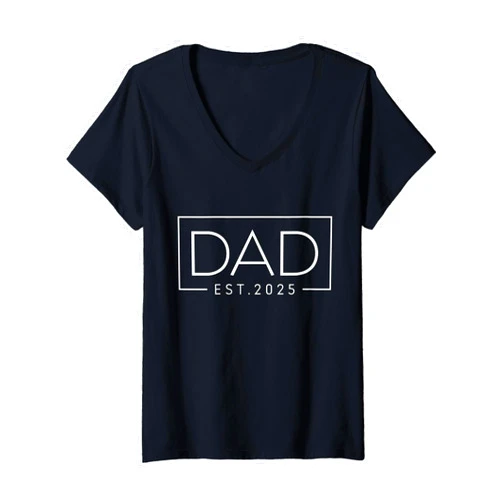 Promoted To New Dad Mom. Minimoon-T Design Store. Womens Dad Est 2025 New Dad, First-Time Dad Promoted To Dad 2025 V-Neck T-Shirt