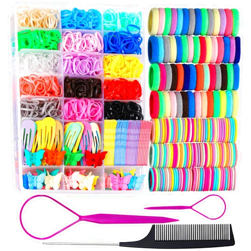 Teenitor Elastic Hair Ties, Hair Accessories for Girls, Colorful Baby Elastic Hair Bands Set Rubber Bands for Hair with Hair Clips