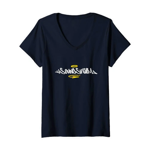 Rasta University Womens Sound System Graffiti Tag Style Reggae V-Neck T-Shirt