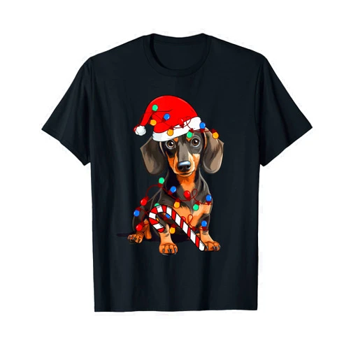 Dachshund Christmas Dog Lover Tee Gift Dachshund Santa Christmas Lights Xmas Dog Lover Xmas Pajama T-Shirt