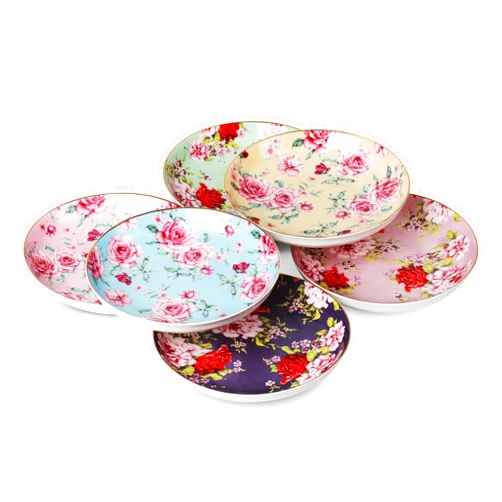Brew To A Tea BTaT- Porcelain Floral Dessert Plates, 8 inch, Set of 6, Deep Plates, Porcelain Bone China, Appetizer Plates, Floral Plates, Salad Plates, Small Plates Set, Small Dishes