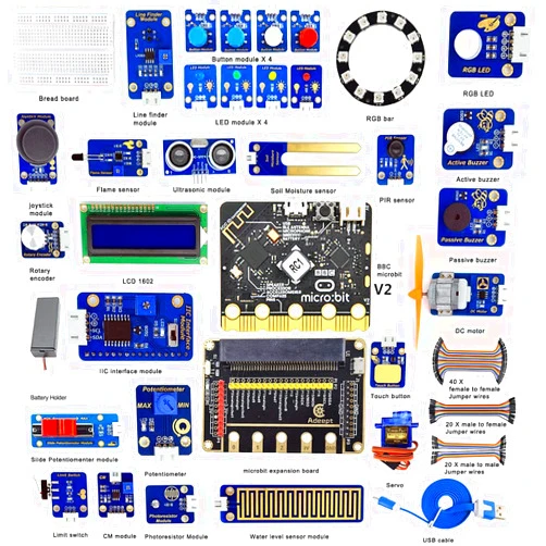 Adeept BBC Micro:bit Sensor Starter Kit | Microbit Programmable Starter Kit for Micro:bit with 35 Projects PDF | Micro:bit and Expansion Board Included (Include Microbit Controller V2)