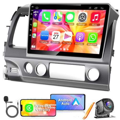 Inexaccessories 4G+64G Car Radio for Honda Civic 2006-2011 with Wireless Carpaly & Android Auto,10.1 Inch IPS Touch Screen Car Stereo with GPS Navigation/Bluetooth 5.2/FM/Backup Camera/WiFi/SWC/HiFi
