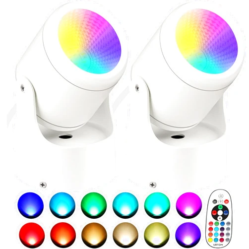 URTOM 6W RGBW Uplighting Indoor Color Changing Up Lights Indoor with Remote Christmas Spot Lights Indoor Dimmable Uplights Indoor LED Spotlight Indoor for Party Decor Aluminum Christmas Tree, 2 Pack
