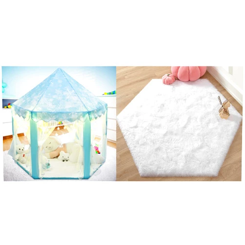KIXINWA Princess Tent with Small Snowflake Lights and White Princess Rug