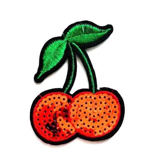 NiPitShop Fruit Cartoon Patch Nipitshop Patches Red Cherry Fruit Sequin Shine Shiny Cartoon Kids Patch Embroidered Iron On Patch for Clothes Backpacks T-Shirt Jeans Skirt Vests Scarf Hat Bag