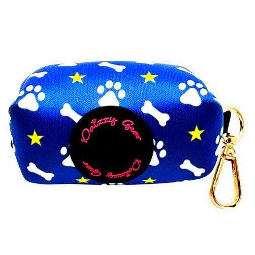 Daizzy Gear Cute Dog Poop Bag Holder, Neoprene Dog Waste Carrier, Soft Leak Proof Pet Poop Holder, Portable Poop Bag with Dispenser Zippered Pouch,Premium Accessories for Dog Leashes (Blue)