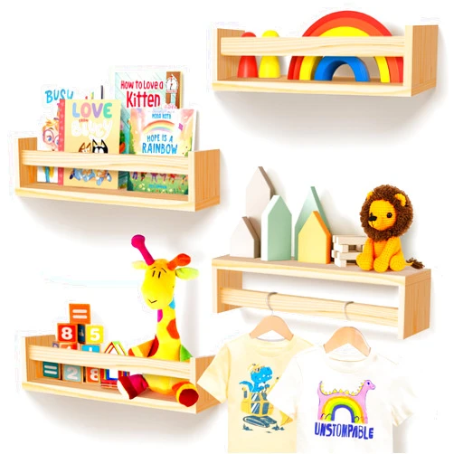 Woodever Nursery Book Shelves Set of 4, 16 Inches Kids Bookshelf, Book Shelf for Kids Room, Floating Shelves for Wall Nursery, Book Storage for Kids, for Bedroom and Palyroom Decor.