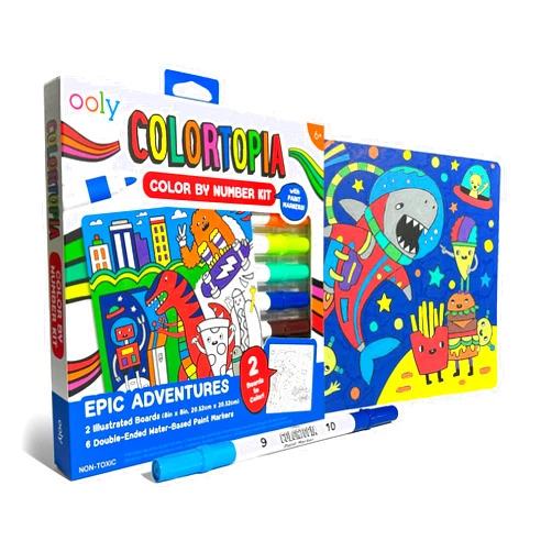 Ooly Colortopia Color by Number Paint Marker Kit Easter Activities for Kids - 2 Illustrated Boards, 6 Double-Ended Water-Based Paint Markers, 2 Removable Display Stands - Epic Adventures