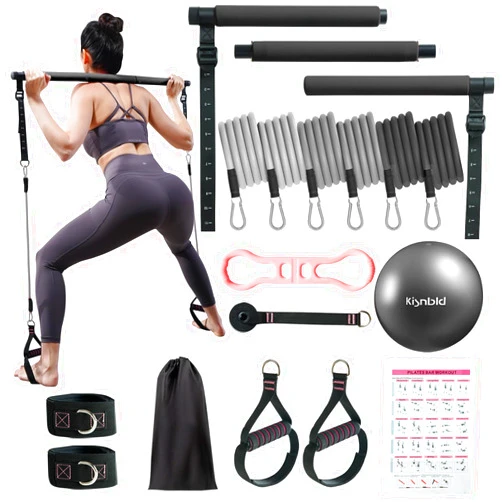 Kisnbld Pilates Bar Kit with Resistance Bands, Multifunctional Pilates Bar with 3 Set Exercise Resistance Bands, Portable Pilates Equipment for Women Home Gym Yoga Workouts