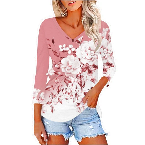 Generic Dressy Tops for Women,Womens 3/4 Length Sleeve Tops V Neck Shirts Casual Basic Tee Work Blouses Dressy Tunic 2025