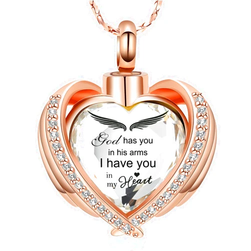 Imrsanl Angel Wing Heart Urn Pendant Necklaces for Women Girls Crystal Birthstone Cremation Jewelry Urns for Human Ashes Memorial Locket Keepsake Jewelry