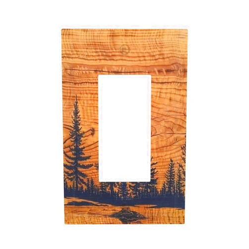 JIEXUTE Pine Tree Forest Woodland Woods 1 Gang Single Decorator Receptacle Wall Plate Vintage Rustic Country Lodge Wooden Style Rocker/GFCI Device Light Switches Face Plug Cover Plate for Dimmers, USB Outlet