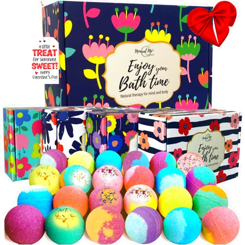 Mineral Me California Bath Bombs for Women Gift Set - 24 Natural and Organic Bath Bombs with Essential Oils & Moisturizing Shea Butter, Spa Birthday Gift, Selfcare Valentine's Day Gift for Her, Women, Teen Girls, Kids,