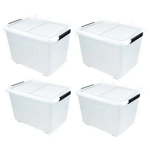 Farmoon 50 Quart Clear Storage Bin, Large Plastic Stackable Box with Lid, 4 Packs